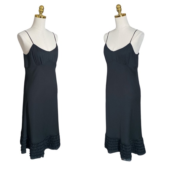 ANN TAYLOR LOFT Black Spaghetti Strap Ruffled Bottom Babydoll Mermaid Dress 10 - Picture 2 of 8